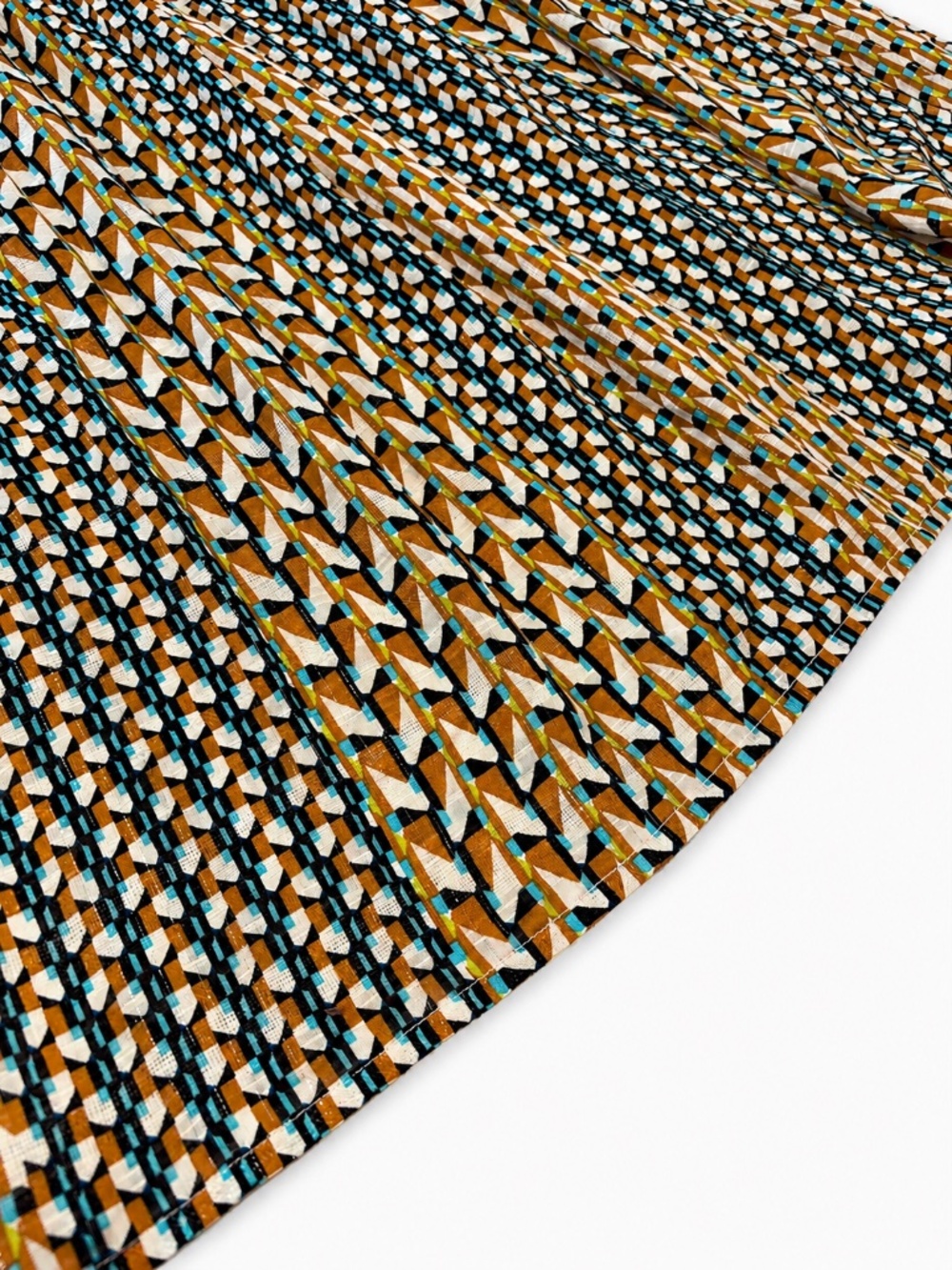 Benetton Pleated Maxi Skirt Women’s L Geometric Print Elastic Waist - Picture 3 of 6